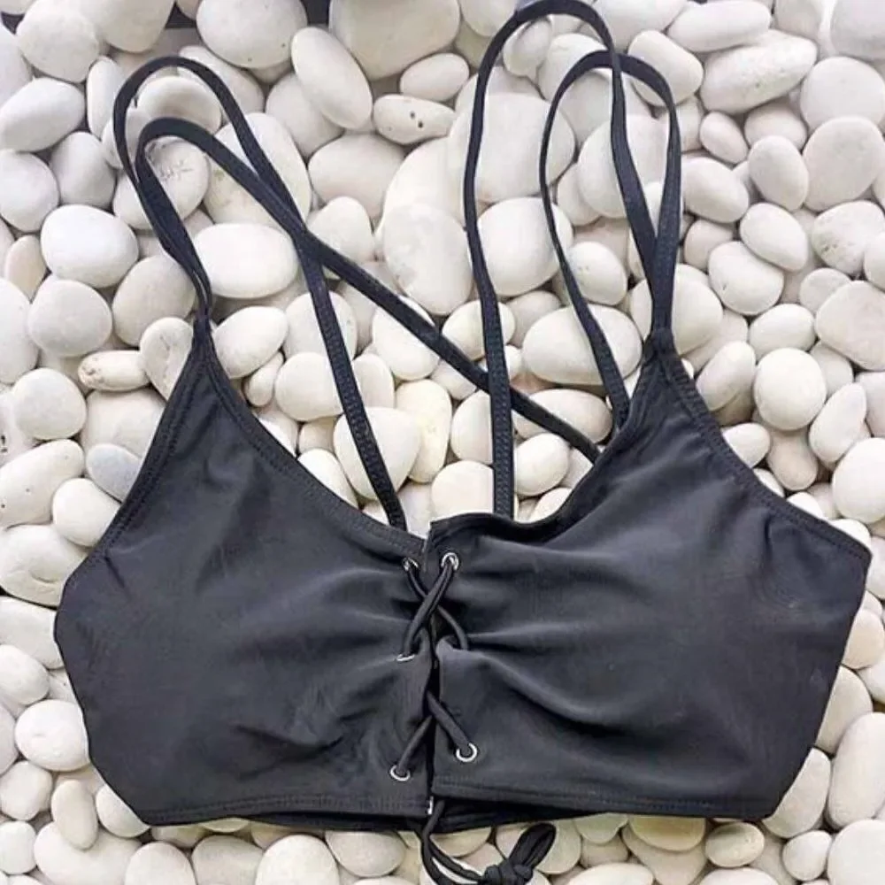 Lace Up Racer Front Bikini Swimsuit Two Piece Set Small NWT